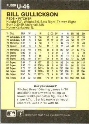 Bill Gullickson - 1986 Fleer Update - #U-46 - Baseball - Baseball Card Single