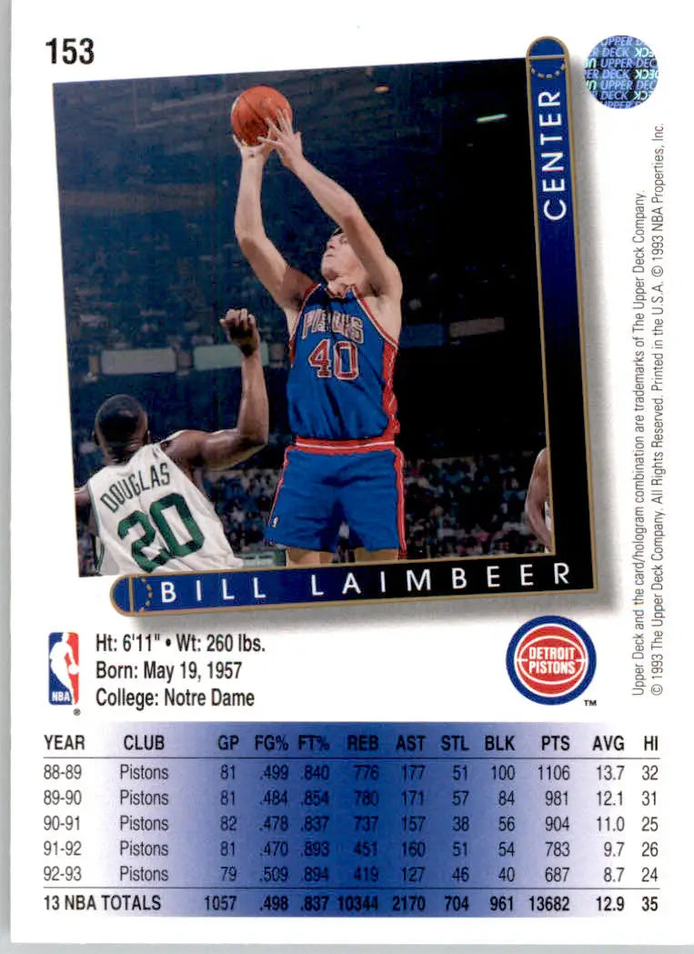 Bill Laimbeer - 1993-94 Upper Deck - #153 - Basketball - Basketball Card Single