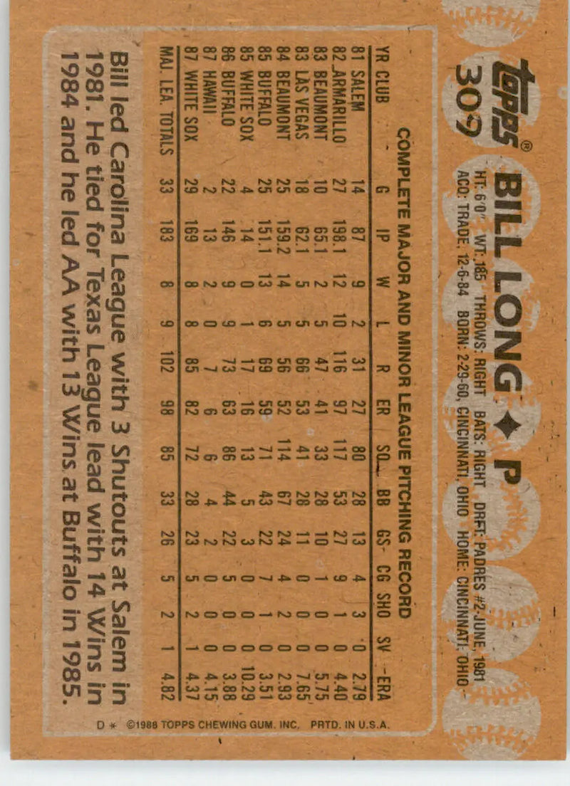 Bill Long - 1988 Topps - #309 - RC Baseball