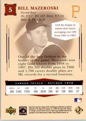 Bill Mazeroski - 2004 Upper Deck Sweet Spot Classic - #5 - Baseball - Baseball Card Single