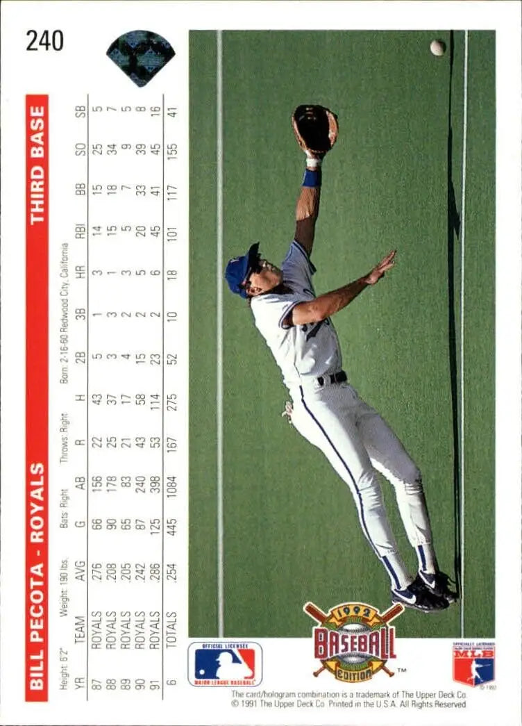 Bill Pecota 1992 Upper Deck MLB #240 Baseball Card Kansas City Royals