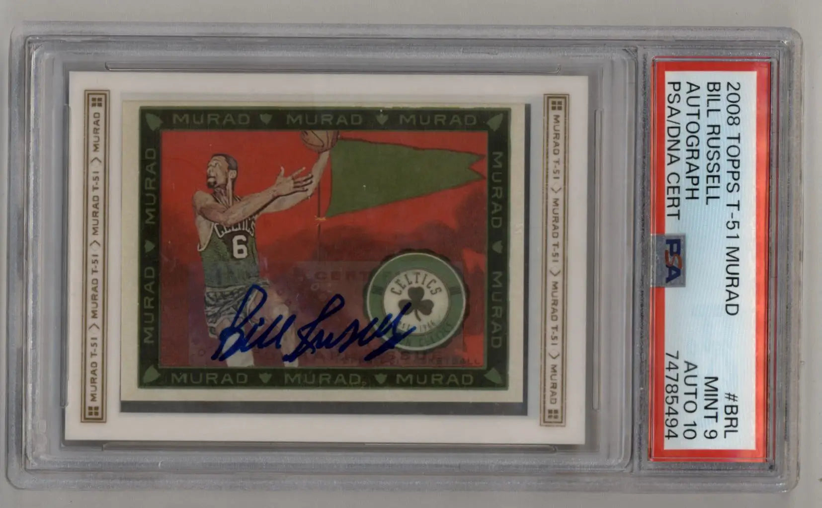 Bill Russell 2008-09 Topps T-51 Murad Auto PSA 9 Mint Auto 10 - Basketball Card Single