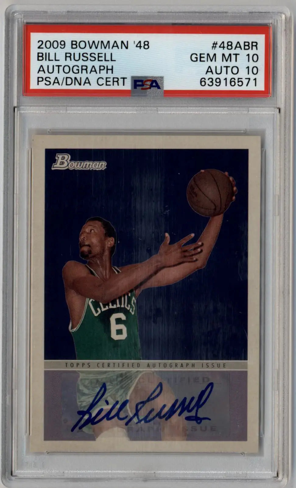 Bill Russell 2009-10 Bowman ’48 Auto #48ABR PSA 10 Gem Mint Auto 10 - Basketball Card Single