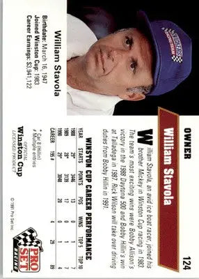 Bill Stavola - 1991 Pro Set - #124 - Racing - Racing Card Single