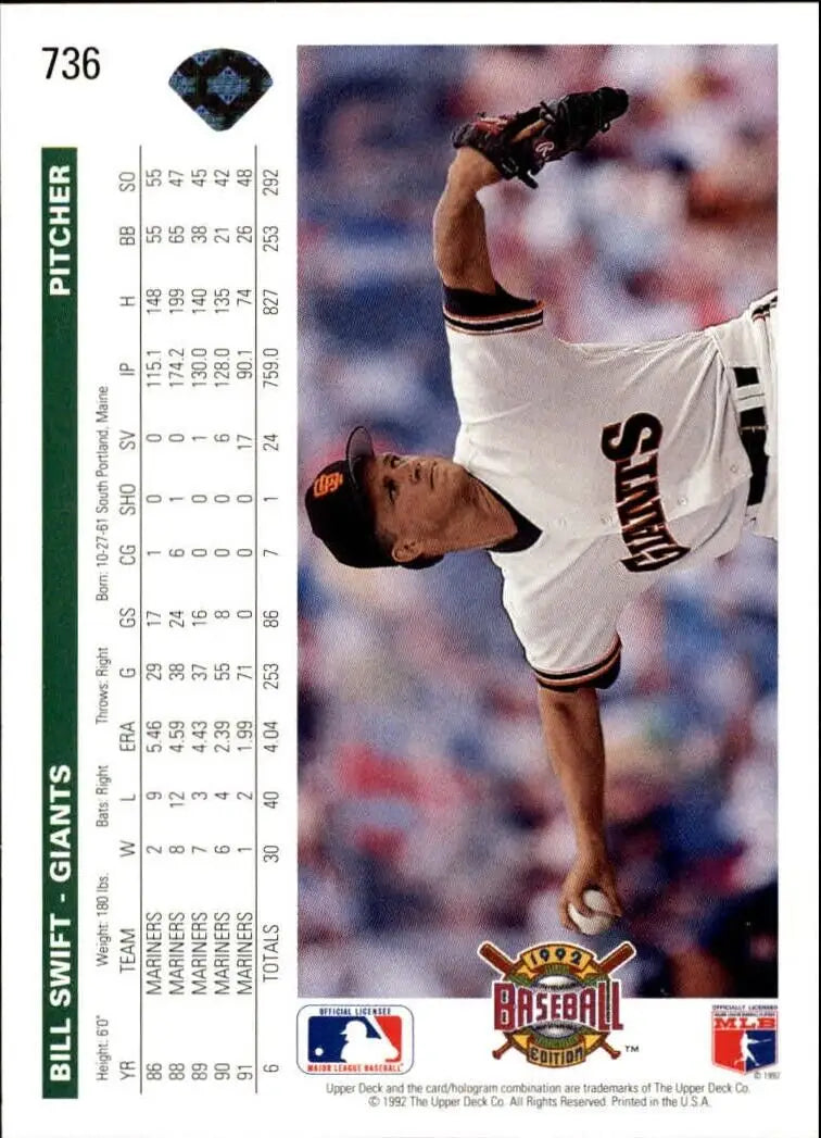 Bill Swift 1992 Upper Deck MLB #736 Baseball Card San Francisco Giants - Baseball Card Single