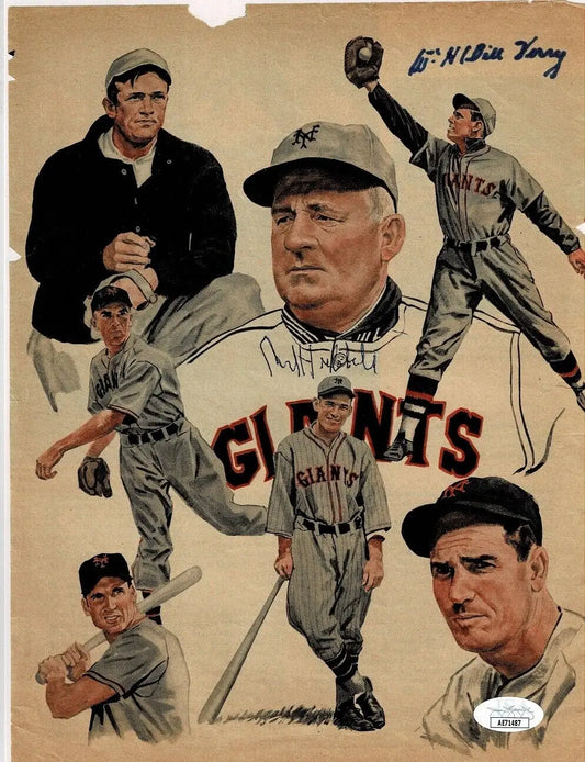 Vintage Baseball Collage featuring Bill Terry and Carl Hubbell Signed Magazine Photo