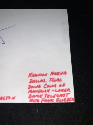 Handwritten note on BILL WALTON Signed Autograph NBA Cut for trading cards collectors