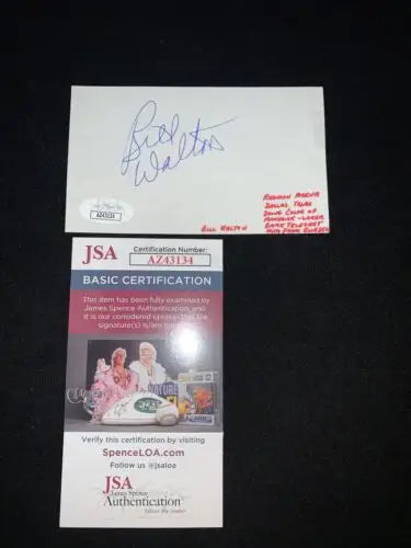 Autographed Bill Walton trading card with JSA certification from Celtics and Trailblazers