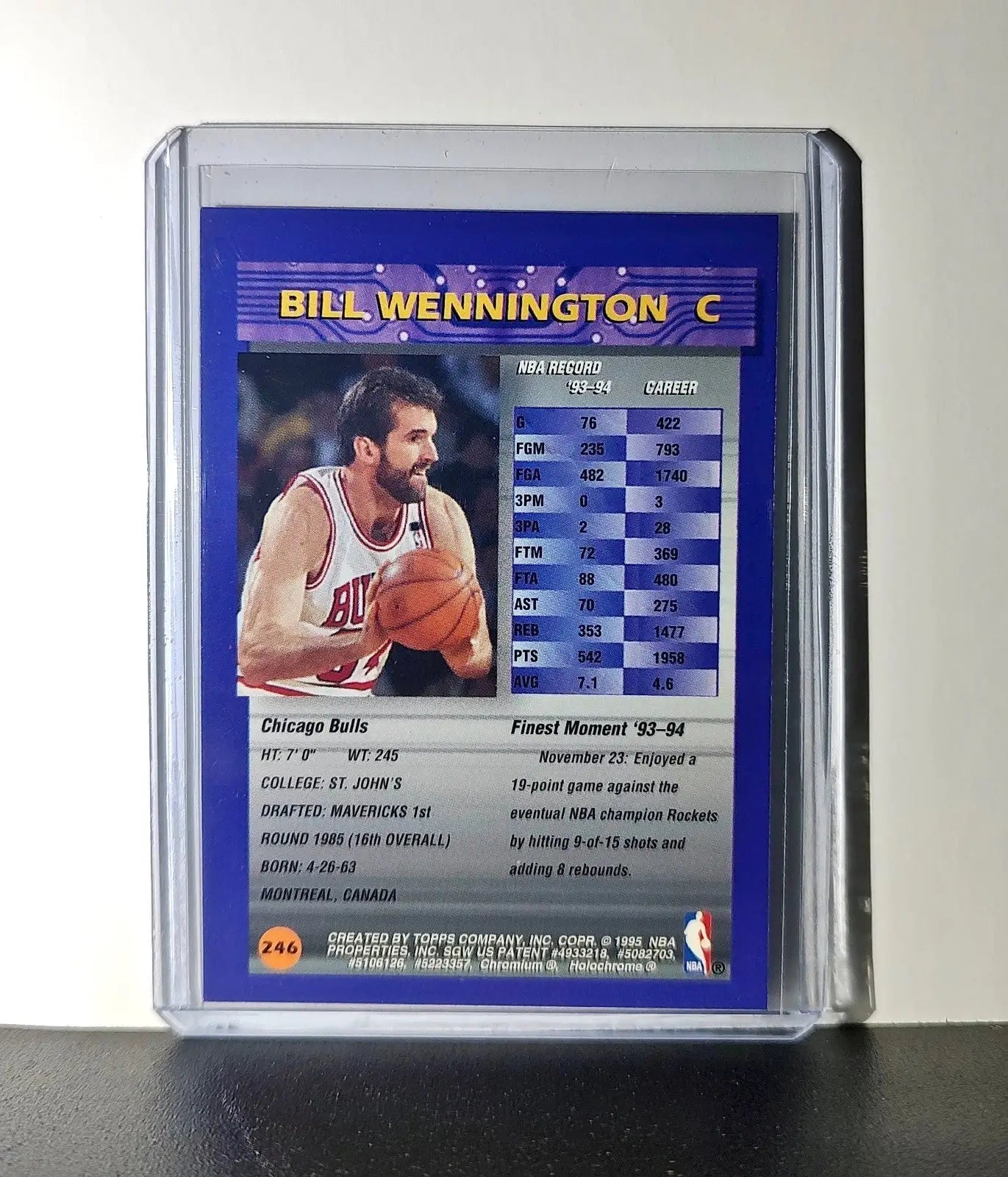 Bill Wennington 1994-95 Topps Finest #246 Basketball Card