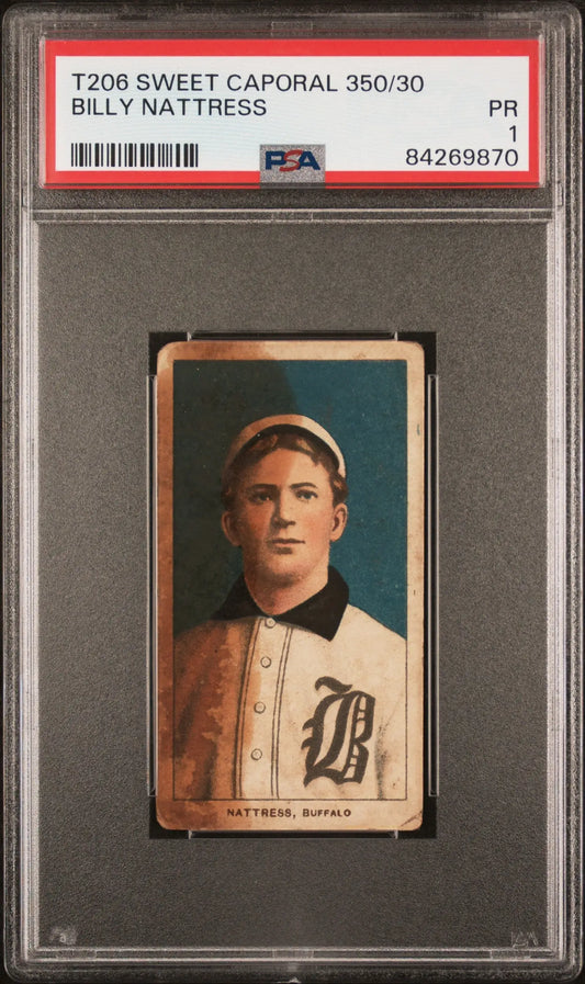 Vintage T206 Sweet Caporal Billy Nattress baseball card featuring Buffalo player