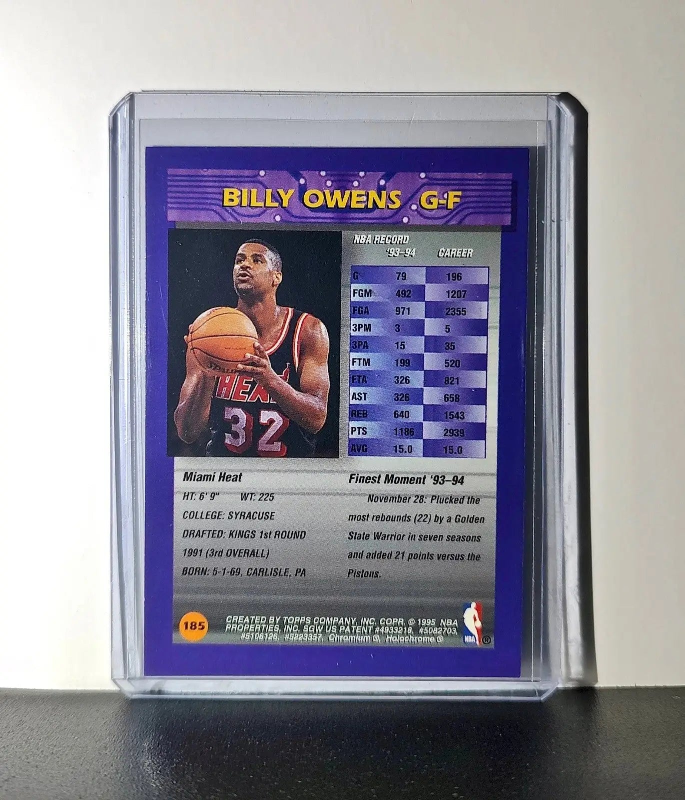 Billy Owens 1994-95 Topps Finest #185 Basketball Card - Basketball Card Single