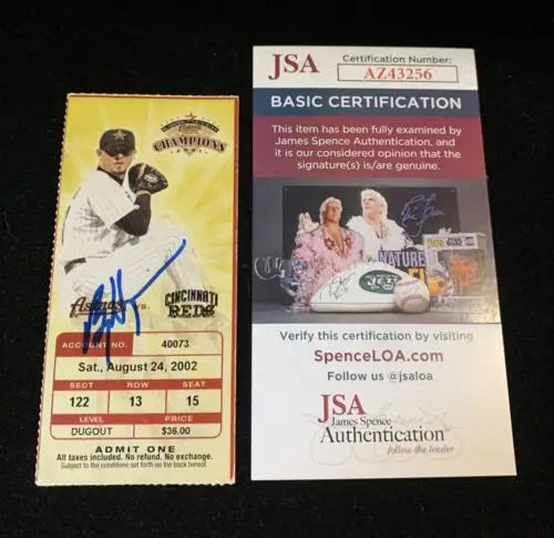 Autographed ticket stub of Billy Wagner from Houston Astros vs Cincinnati Reds with JSA