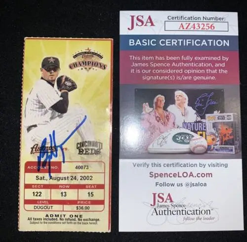 Signed Billy Wagner ticket stub from Houston Astros game with JSA authentication