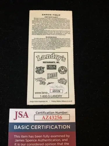 Billy Wagner Auto Ticket Stub from Enron Field, Houston Astros vs. Reds JSA Certified