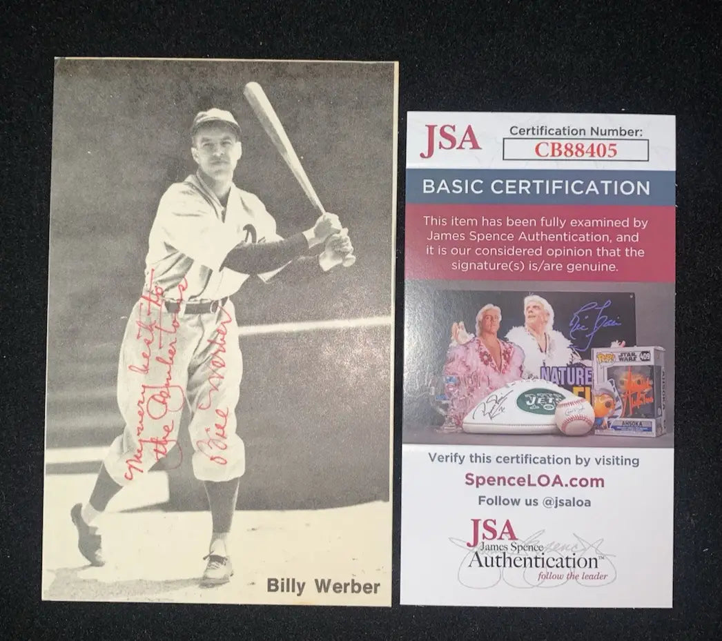 Billy Werber Autographed 3X5 Post Card Yankees Red Sox Reds A’s JSA Auto - Sports Memorabilia