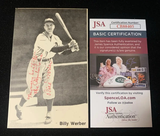 Billy Werber Autographed 3X5 Post Card Yankees Red Sox Reds A’s JSA Auto - Sports Memorabilia