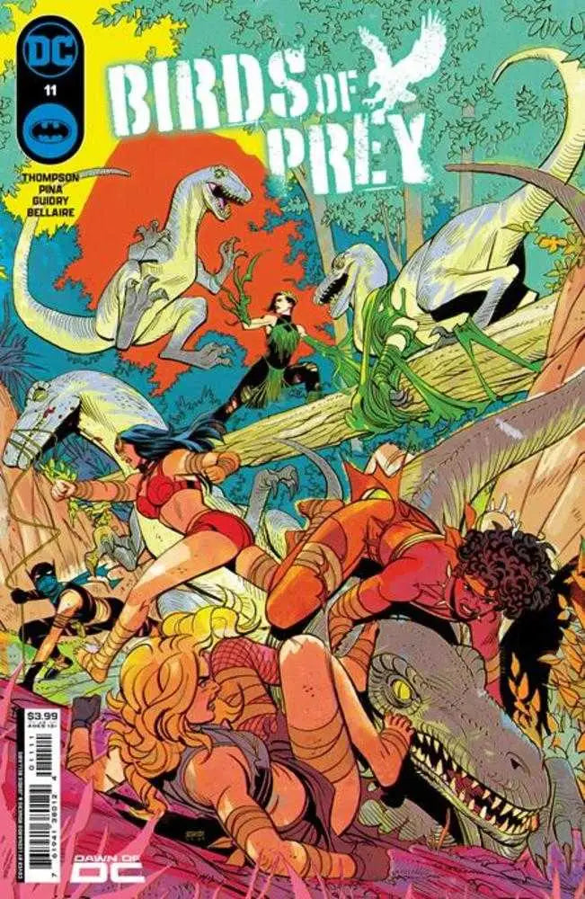 Comic book cover for Birds of Prey #11 with dinosaurs, perfect for trading cards collectors