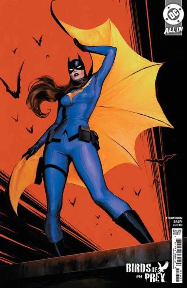 Batgirl in dynamic pose with flowing cape against orange sky for Cover B Sozomaika Card Stock Variant