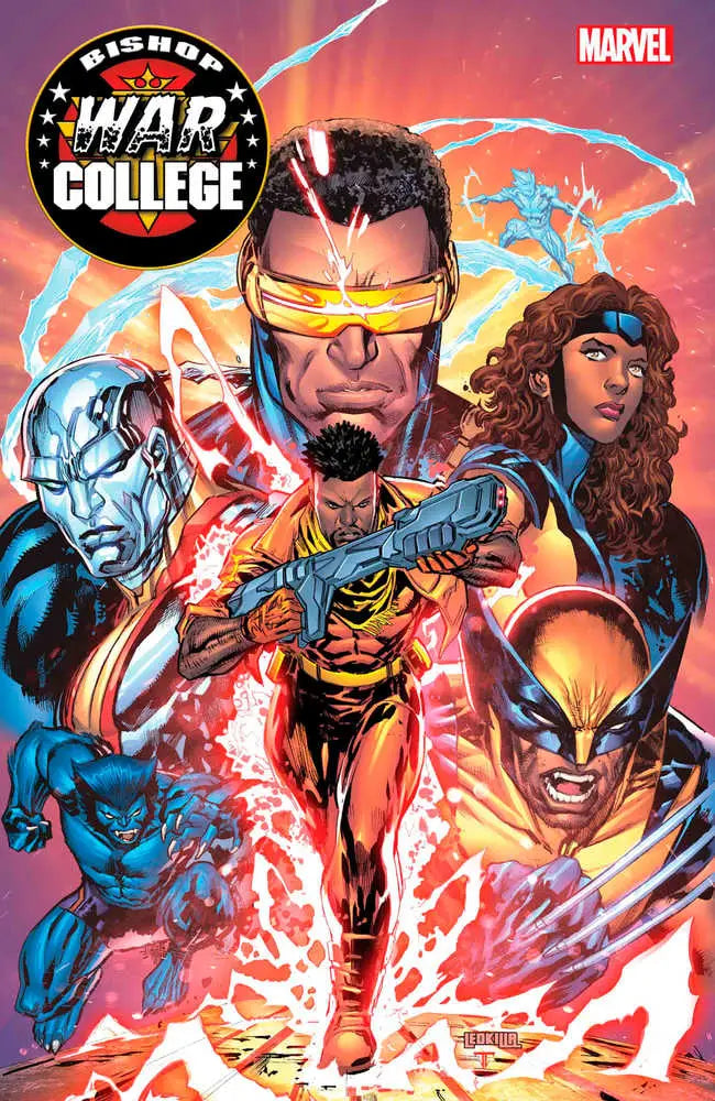 Vibrant Comic Book cover of X-Men in dynamic poses for Bishop War College #1 trading cards
