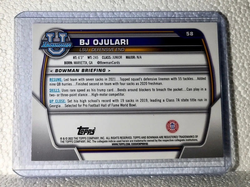 BJ Ojulari 2022 Topps 1st Bowman U Football #58 Pink Refractor Card LSU
