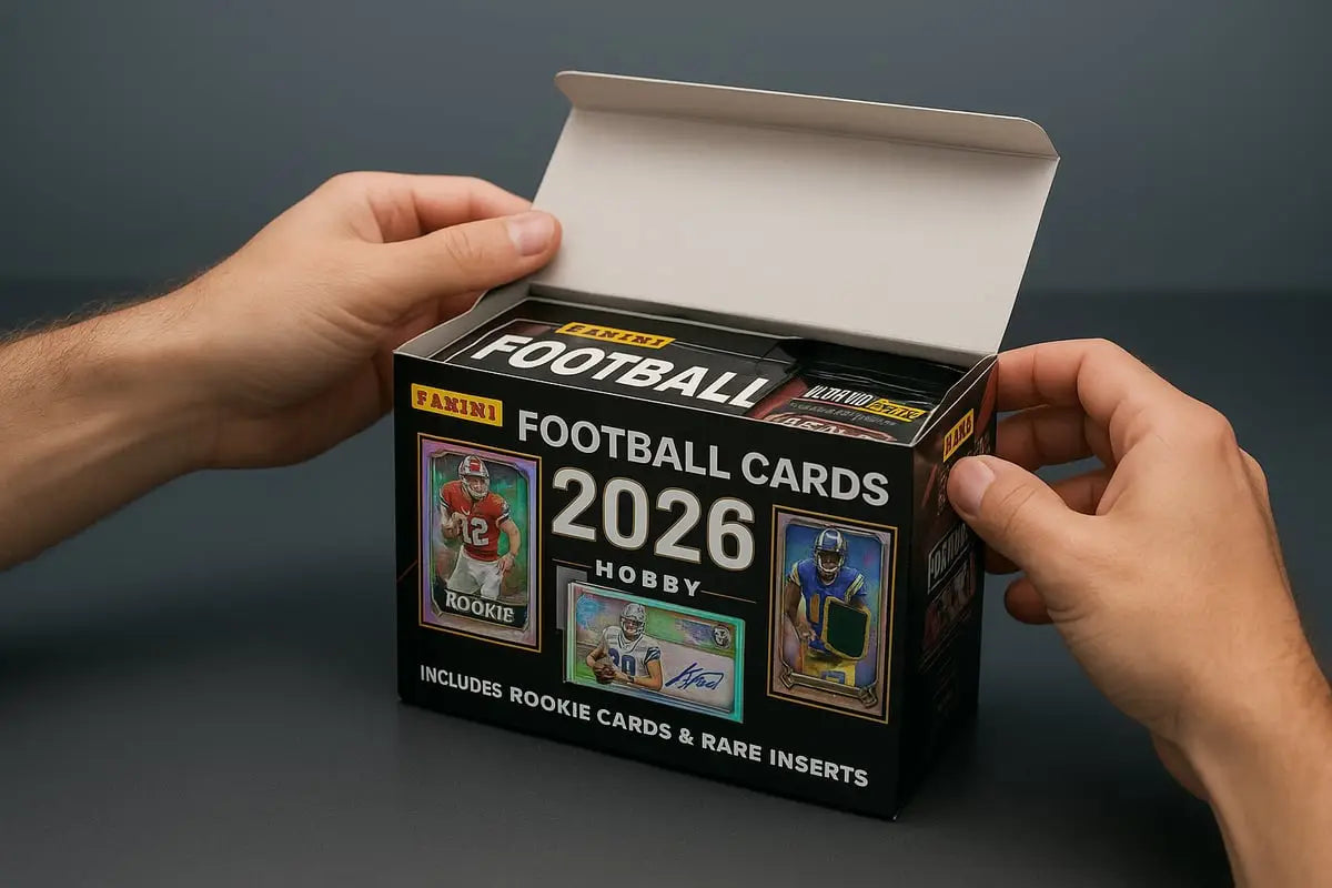 Black 2026 Panini football card hobby box with rookies