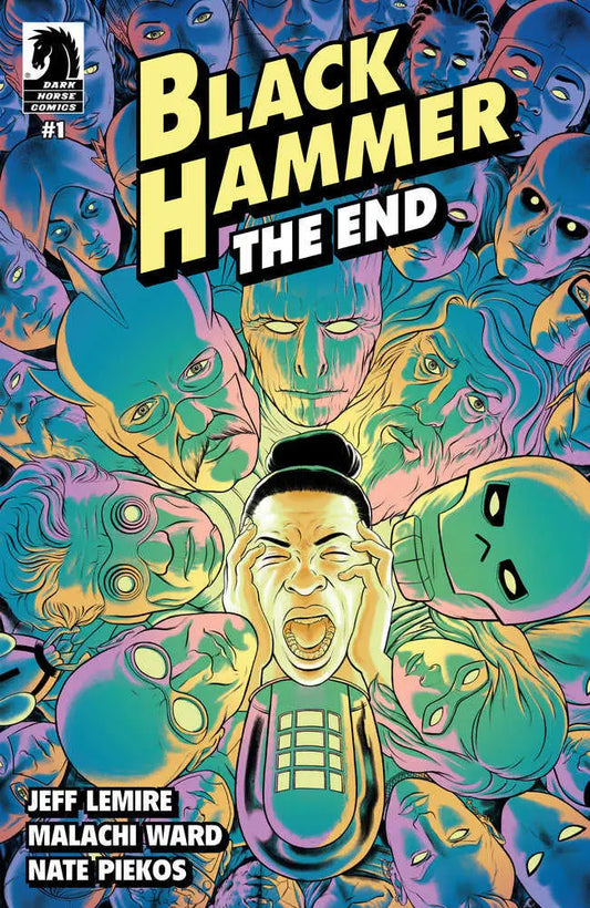 Comic book cover of Black Hammer: The End #1 by Malachi Ward with surreal faces
