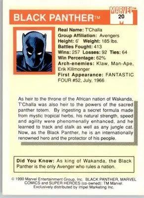 Black Panther - 1990 Impel Marvel Universe - #20 - Non_sport - Non-Sports Card Single