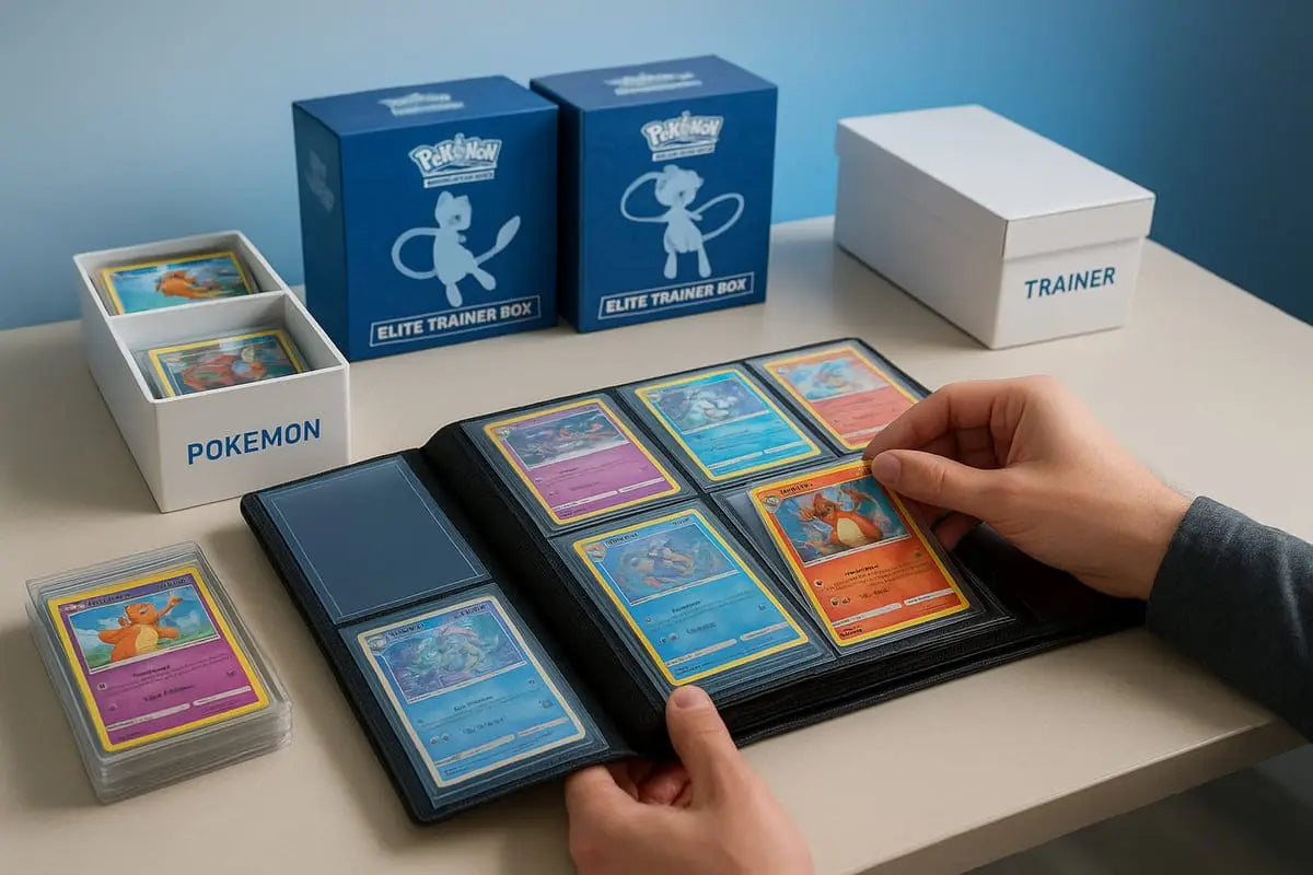 Black Pokemon TCG collection album with radiant Charizard cards