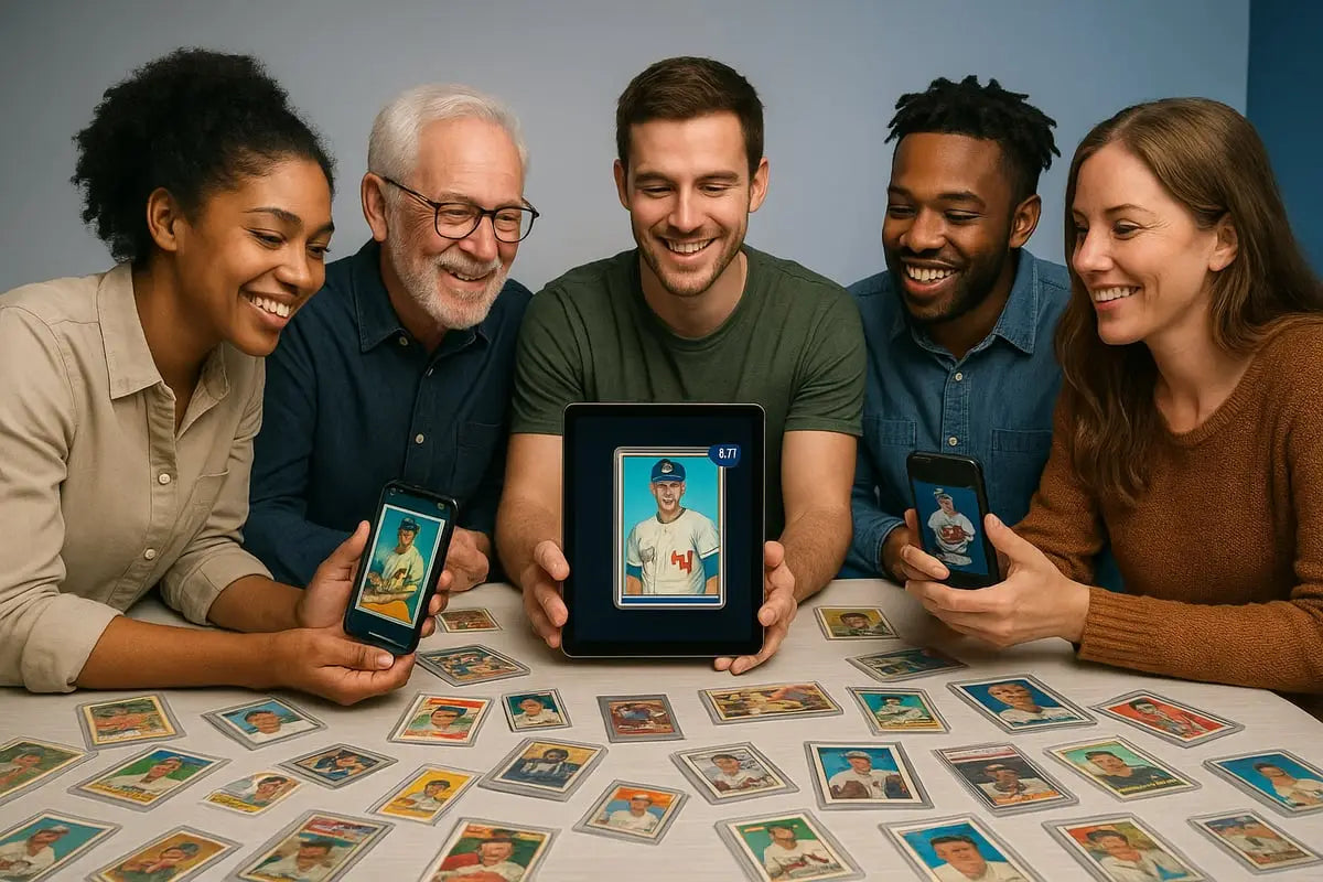 Vintage baseball card on black tablet in 2026 cards hobby trends