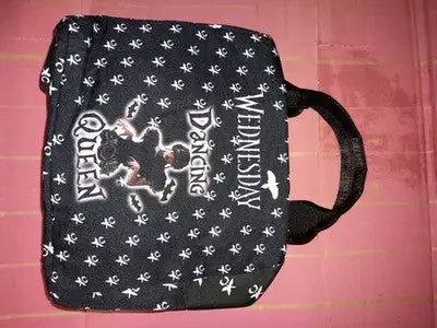 Black Wednesday Addams Themed Lunch Bag with a ’Dancing Queen’ Graphic Netflix - Collectibles