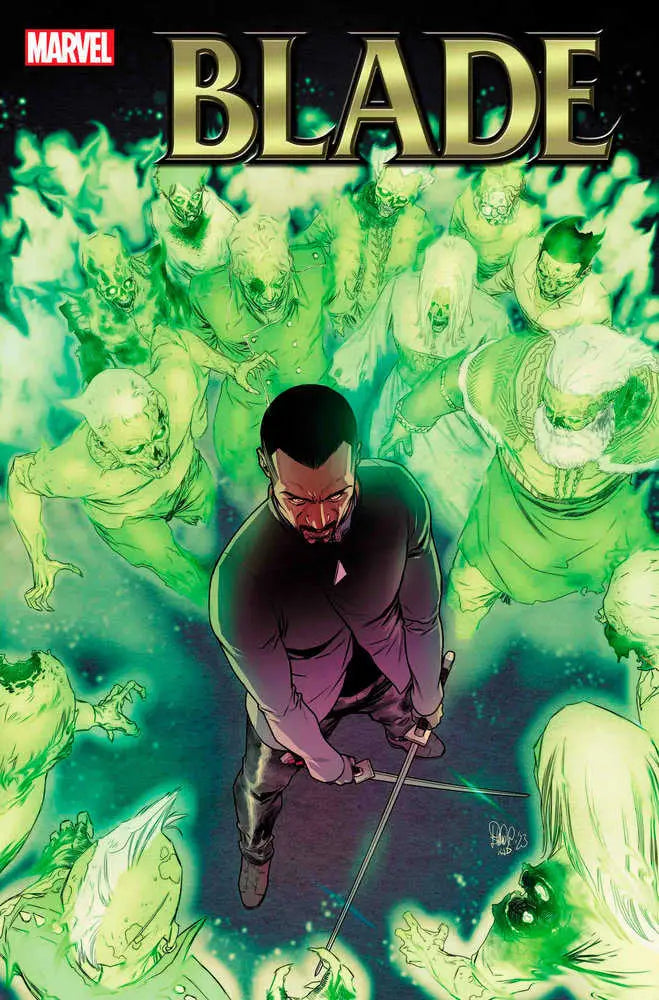 Comic book cover of Blade 8 featuring a figure with a sword and glowing green spirits