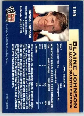 Blaine Johnson - 1992 Pro Set NHRA - #194 - Racing - Racing Card Single