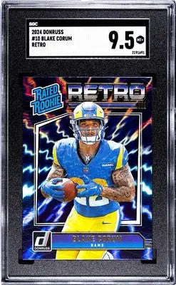 Graded 2024 Donruss Blake Corum Retro Blue Shock football card SGC 9.5 Rams #10