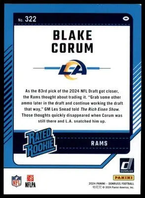 Blake Corum Rookie 2024 Donruss Press Proof Blue #322 Los Angeles Rams - Football Card Single