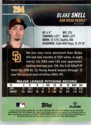 Blake Snell - 2022 Stadium Club Chrome - #204 - Baseball - Baseball Card Single