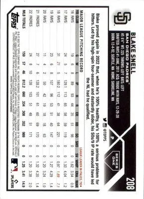 Blake Snell 2023 Topps #208 San Diego Padres - Baseball Card Single