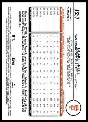 Blake Snell 2024 Topps Update #US57 San Francisco Giants