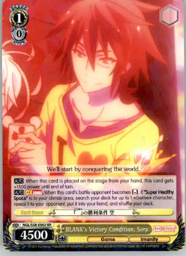 BLANK’s Victory Condition Sora - No Game No Life - NGL/S58-E002 RR - NM - TCG Card Single