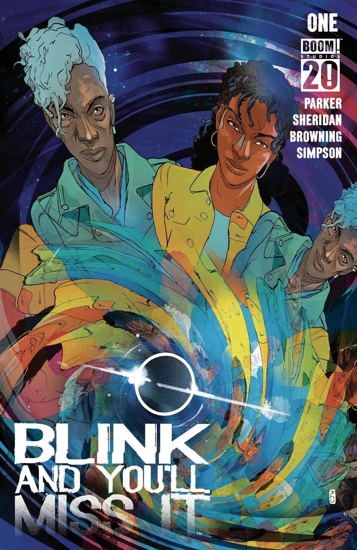 Comic book cover with three characters and swirling colorful vortex for Blink And Youll Miss It #1 B Variant Dressed Ward