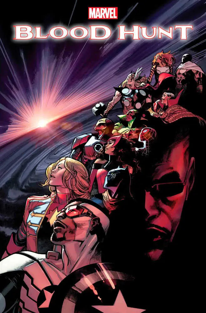Comic book cover for Blood Hunt #1 showcasing dramatic art with Marvel characters