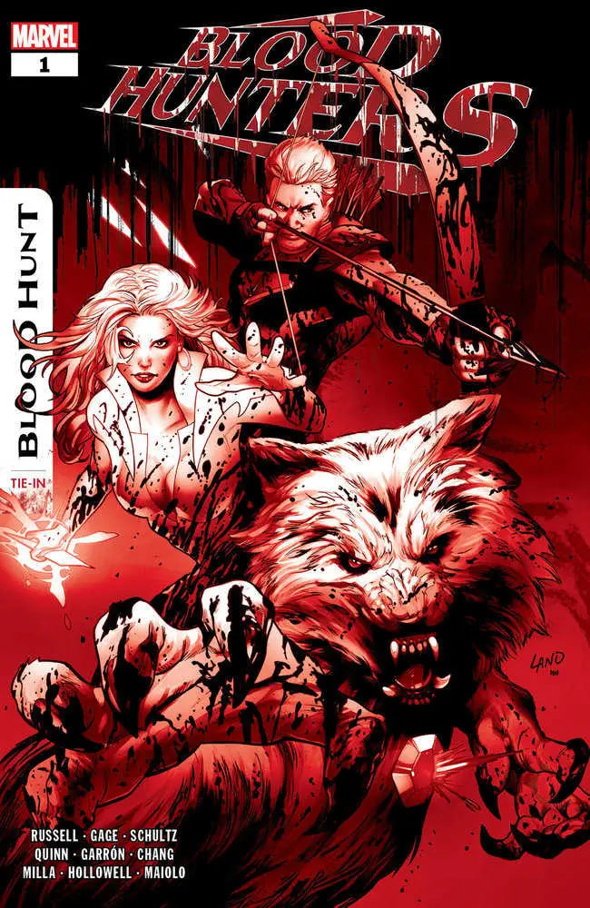 Comic book cover of Blood Hunters #1 with supernatural characters in red action scene
