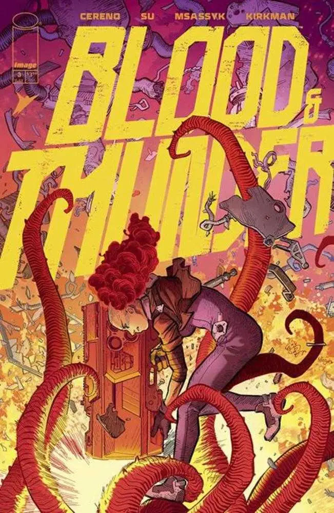 Comic book cover featuring a red-haired woman with tentacles from Blood & Thunder #3 MSASSYK Mature