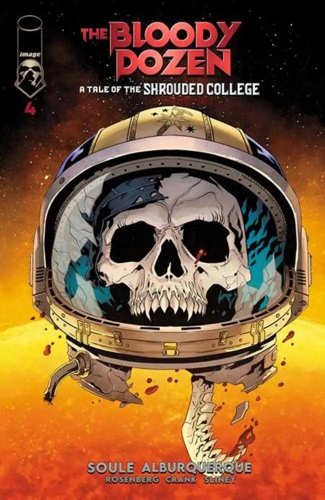 Skull in retro astronaut helmet graces Bloody Dozen comic cover for Shrouded College