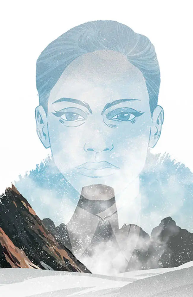 Artistic double exposure portrait of misty mountains and metallic structure for Blow Away #3 trading cards