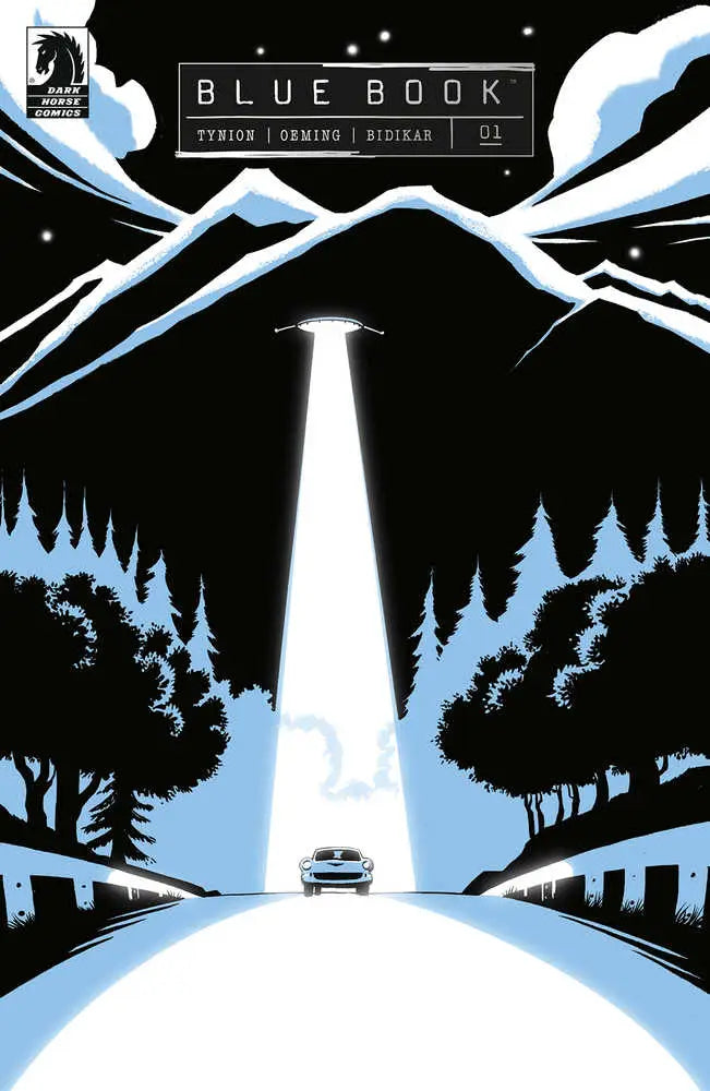 UFO beam illuminating a car at night on Blue Book #1 trading cards cover