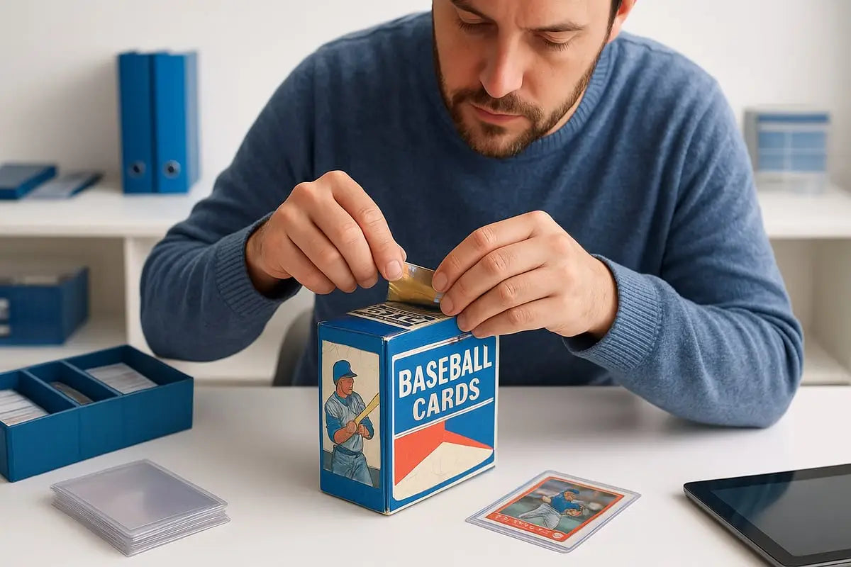Vintage blue baseball card box for collecting baseball cards