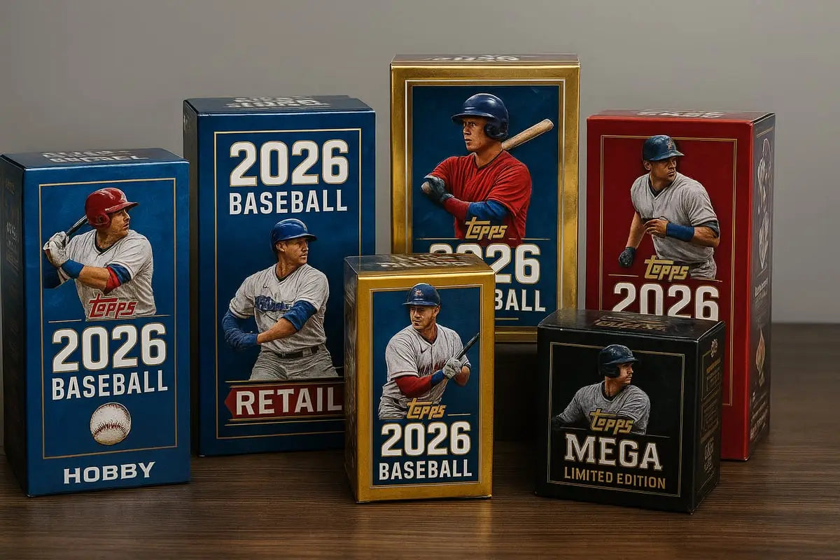 Blue and gold 2026 Topps Series baseball card boxes
