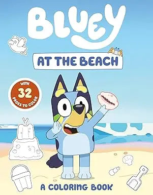 Bluey beach coloring book featuring characters from the animated series