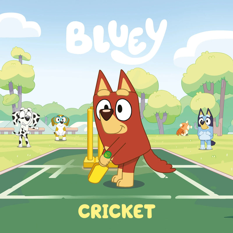 Bluey cartoon cricket scene from Bluey Cricket product in vibrant colors