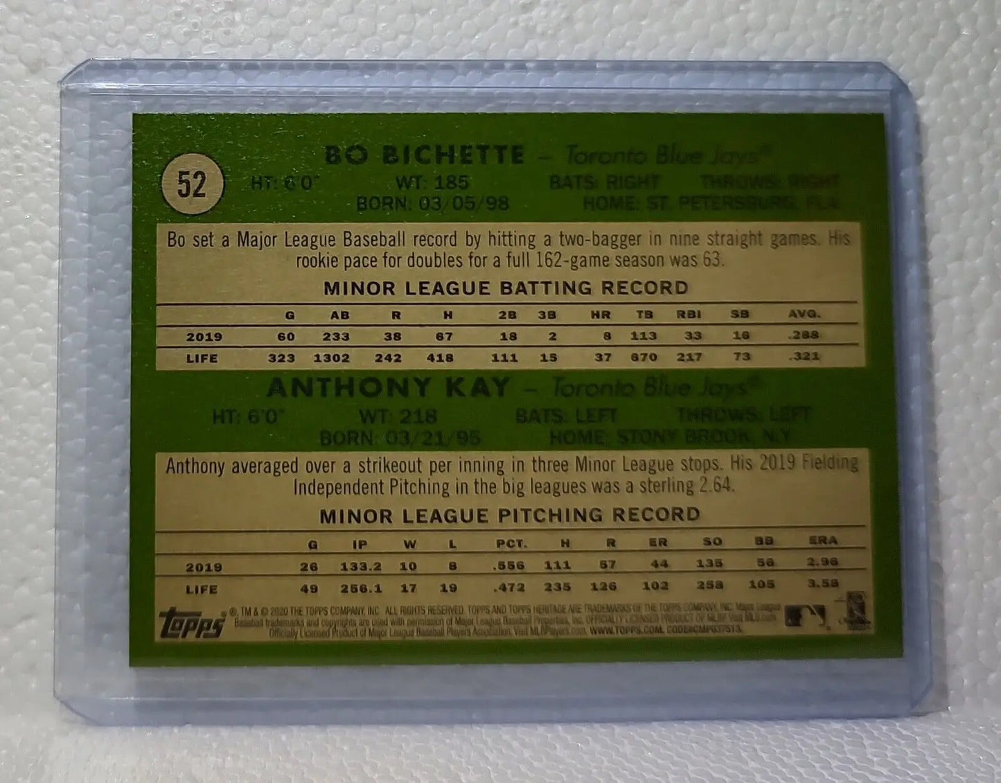 Bo Bichette / Anthony Kay 2020 Topps MLB #52 Rookie Star Baseball Card Blue Jays